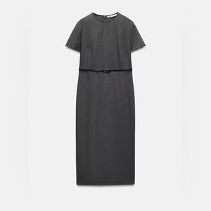 Zara belted midi dress- charcoal grey, size L, NWT